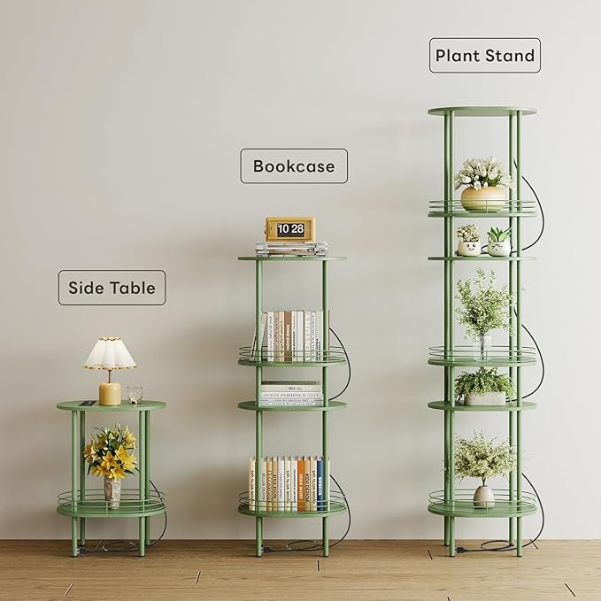 DGSANDGO Green Side Table with Charging Station, Side Tables Living Room
