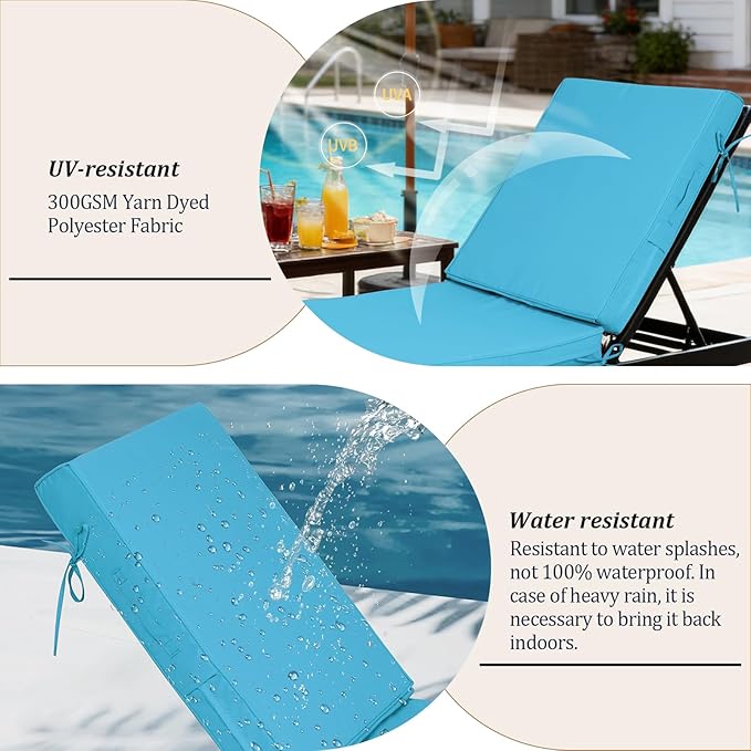 72x21x4in Lounge Cushions for Outdoor Furniture, Outdoor Lounge Chair Cushions