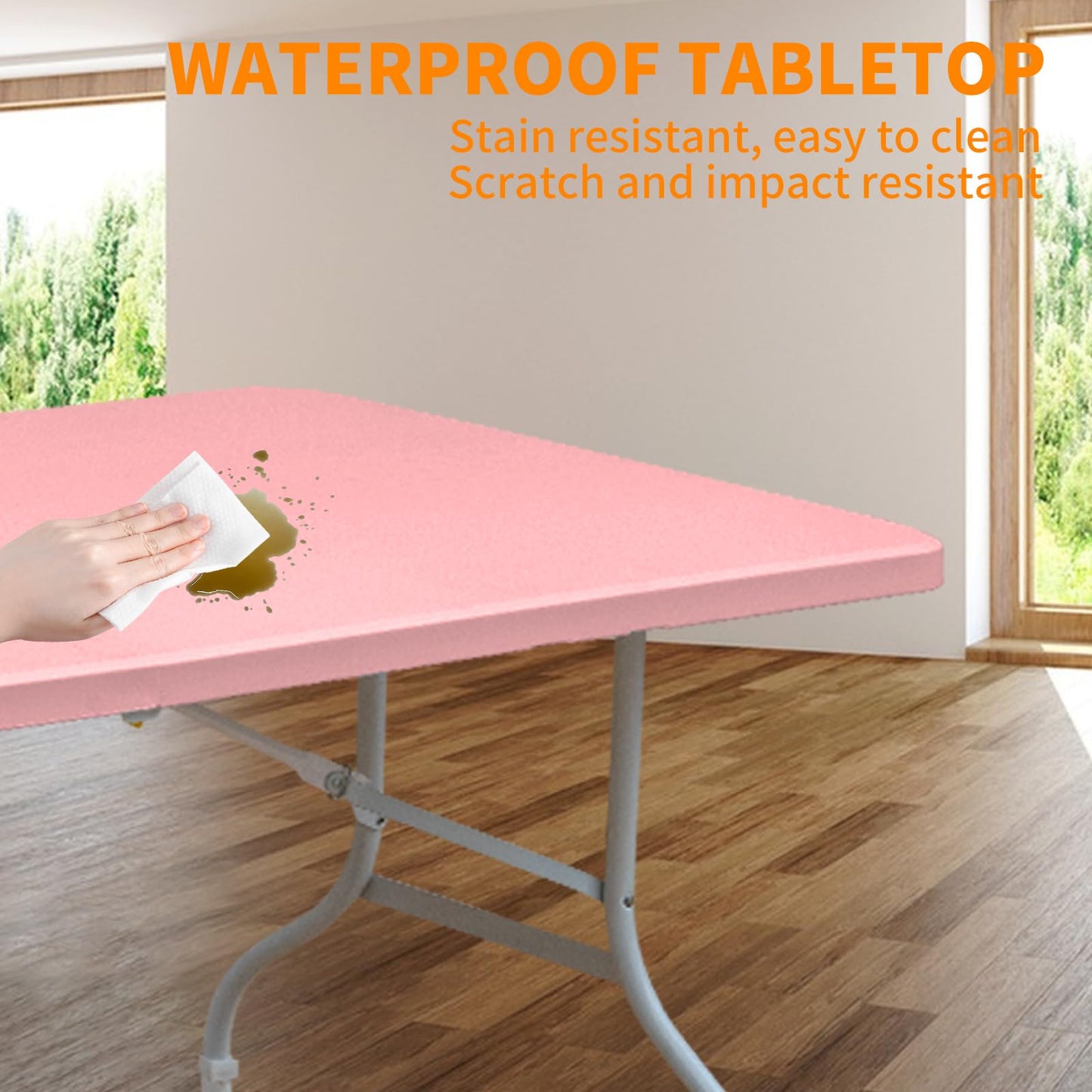 SculPong 6 FT Folding Table with Carry Handle, Portable Fold-in-Half Plastic Table, Rectangle Foldable Table for Indoor/Outdoor Beautiful Pink