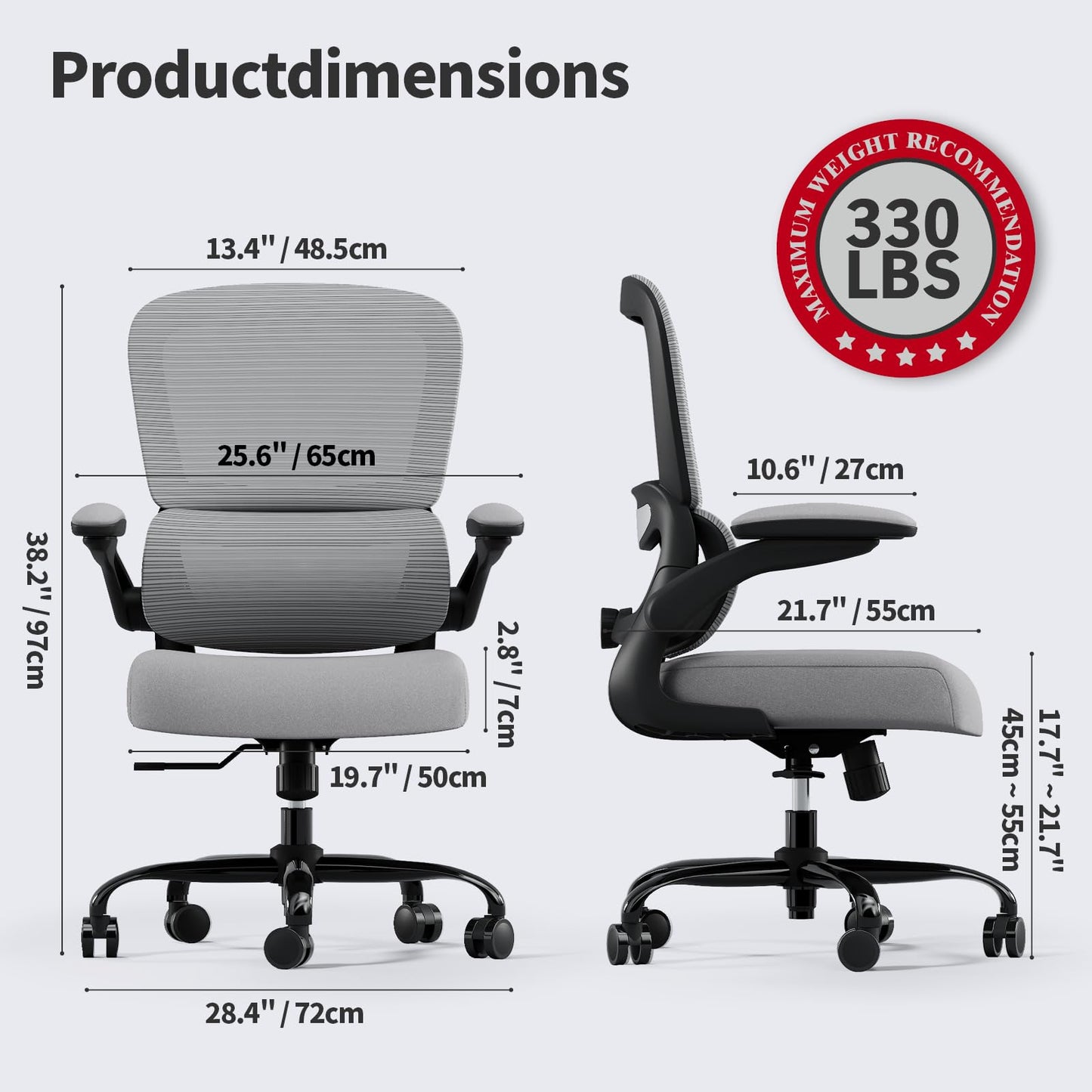 TRALT Office Chair - Ergonomic Desk Chair with Adjustable Lumbar Support, Mesh Computer Chair, Executive Chair for Home Office Comfortable Lumbar Support (Fog Gray)