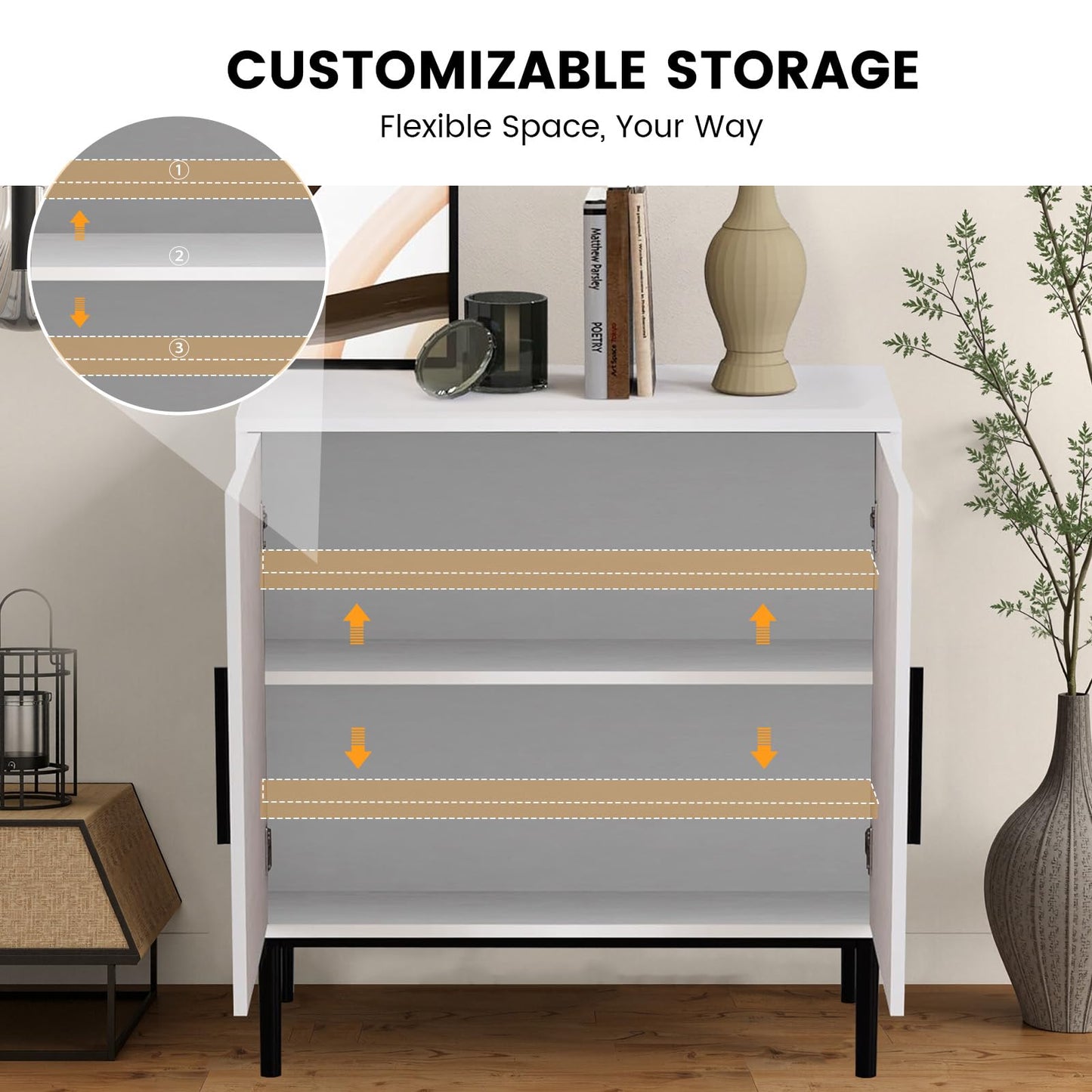 LUCKLIFE White Kitchen Sideboard Buffet Cabinet with Doors, Modern Coffee Bar Cabinet for Dining Room & Living Room, White, 1 Pack