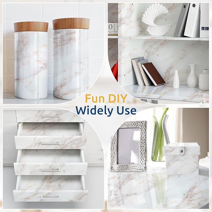rabbitgoo Glossy Marble Contact Paper Peel and Stick Wallpaper 17.5" X 236.2"