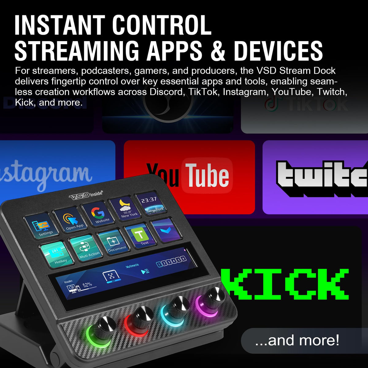 VSDINSIDE Macro Pad, Streaming Deck Stream Controller Soundboard Keypad, Programmable Keys USB Shortcut Keyboard for Gamer Streamer, Audio Mixer for OBS, YouTube, Office Desk Setup, PC, Mac