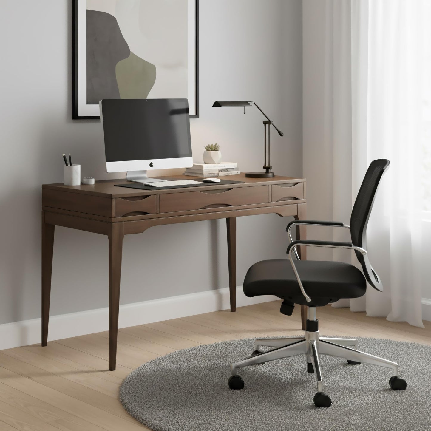 SIMPLIHOME Harper Small Desk - 48 Inch Wide Solid Wood Writing Desk in Dark Brown Chestnut, Mid-Century Modern Home Office Computer Table for Study with 2 Drawers and Flip-Down Keyboard Tray