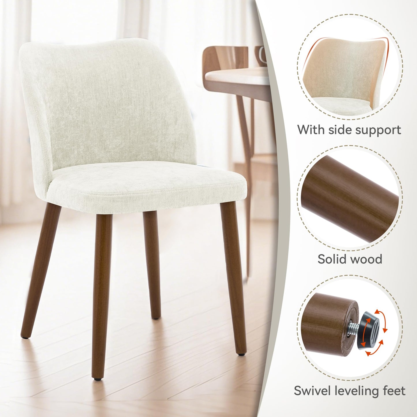 MINPINSER Dining Chairs Set of 2, Comfortable Dining Room Chairs, Modern Kitchen Chairs with Thick Cushions, Leveling Feet and Side Wing Support, Solid Wood Legs, Armless Dining Side Chairs