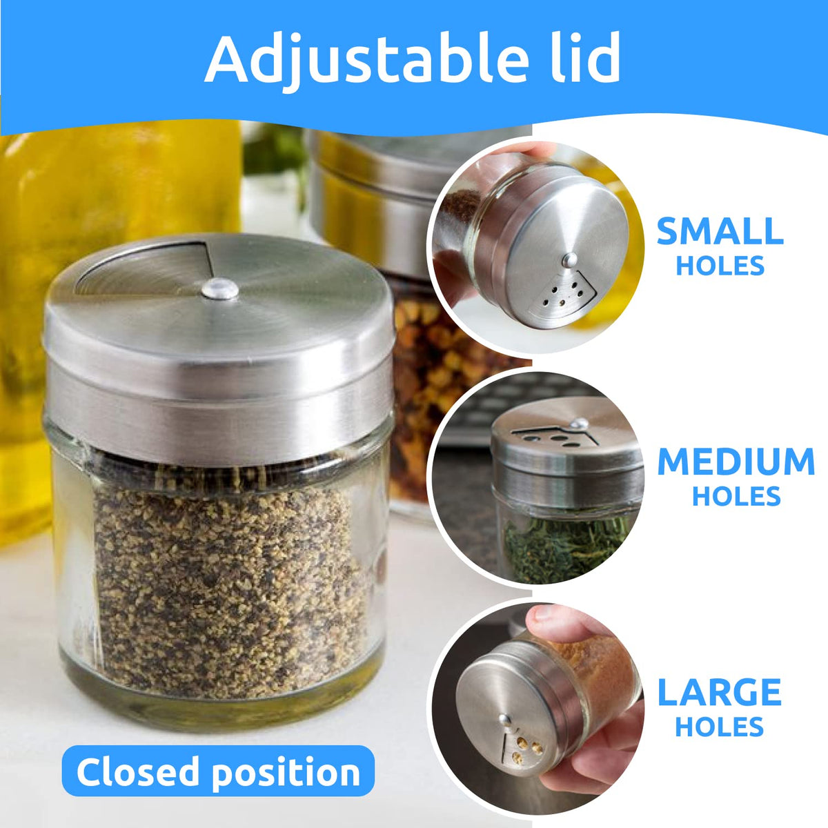 6-Pack 1.5oz Glass Spice Seasonings Shaker With Adjustable Lid