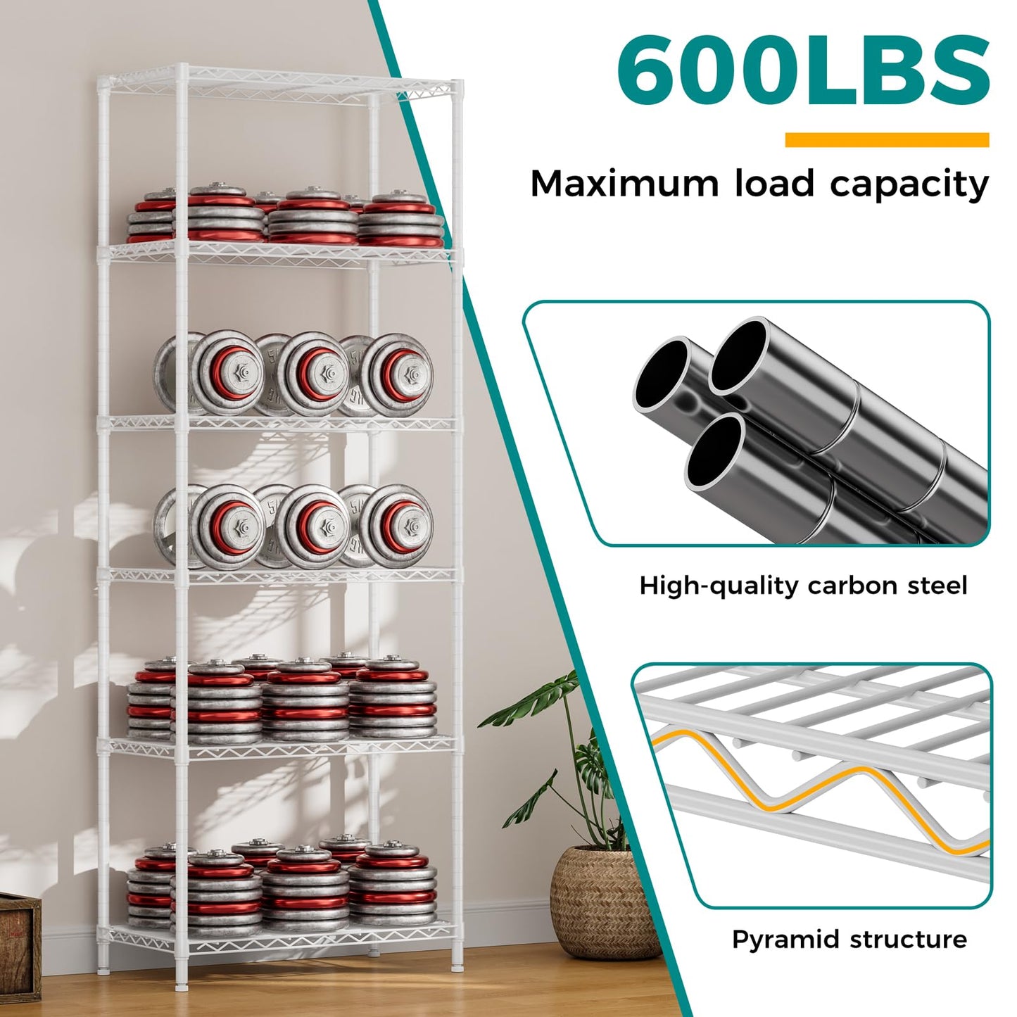 SINGAYE Shelf Wire Shelving Adjustable Storage Shelves Rack Standing Units for Kitchen Closet Laundry Bathroom Organizers Metal Pantry Narrow Mesh Gaps 14" D x 24" W x 72" H White