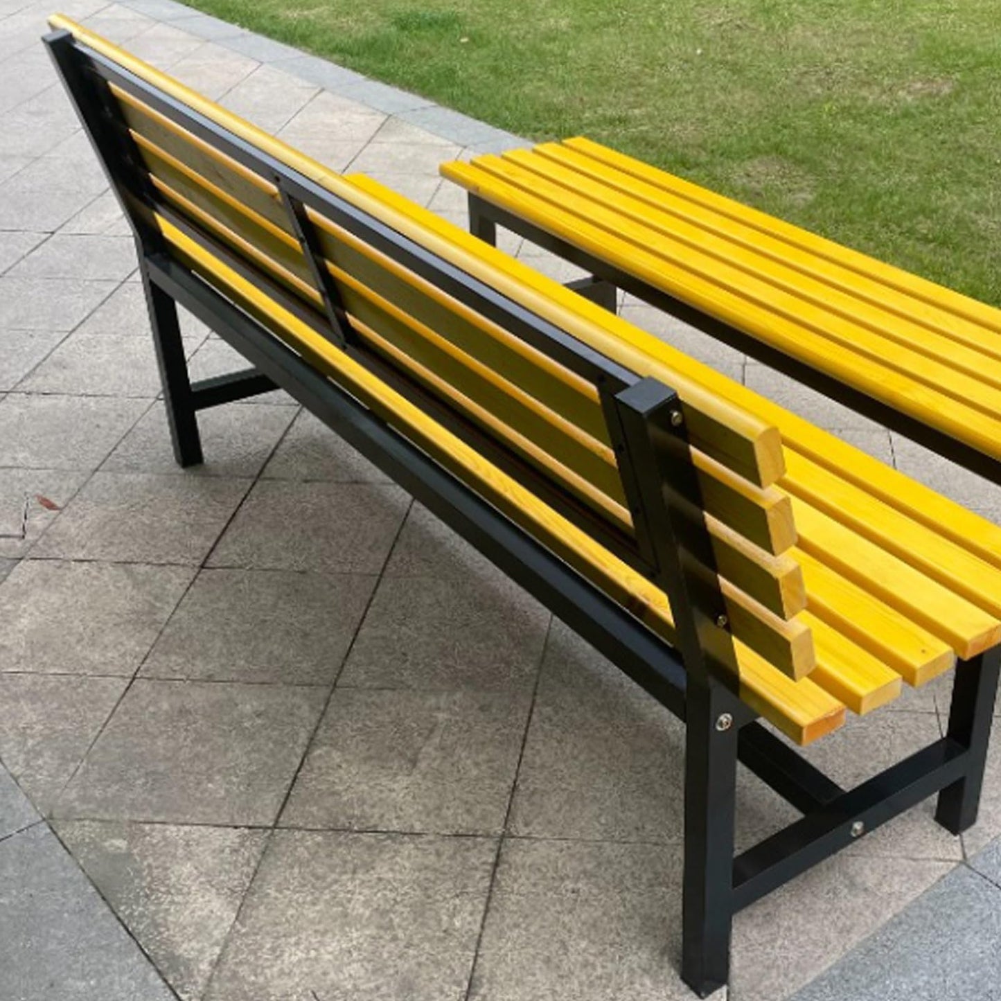 Weatherproof Metal Garden Bench with Wooden Slats - Sturdy Outdoor Seat for Front Porch, Patio, Lawn, Balcony - Yellow, 120cm (47.24in)