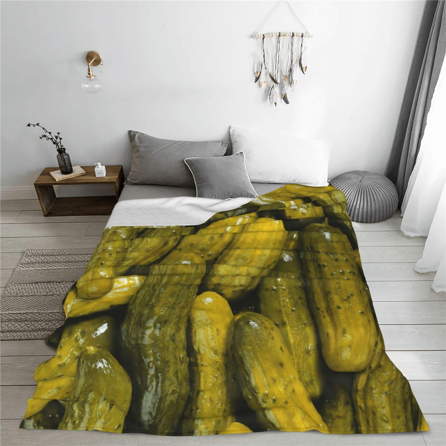 Foodie Whole Pickles Pickle Print Throw Blanket 50"X40" Lightweight Flannel Throws Blankets for Couch Bed Sofa Living Room Bedroom Home Decor,Soft Cozy Fluffy Fuzzy Plush Blanket for All Season