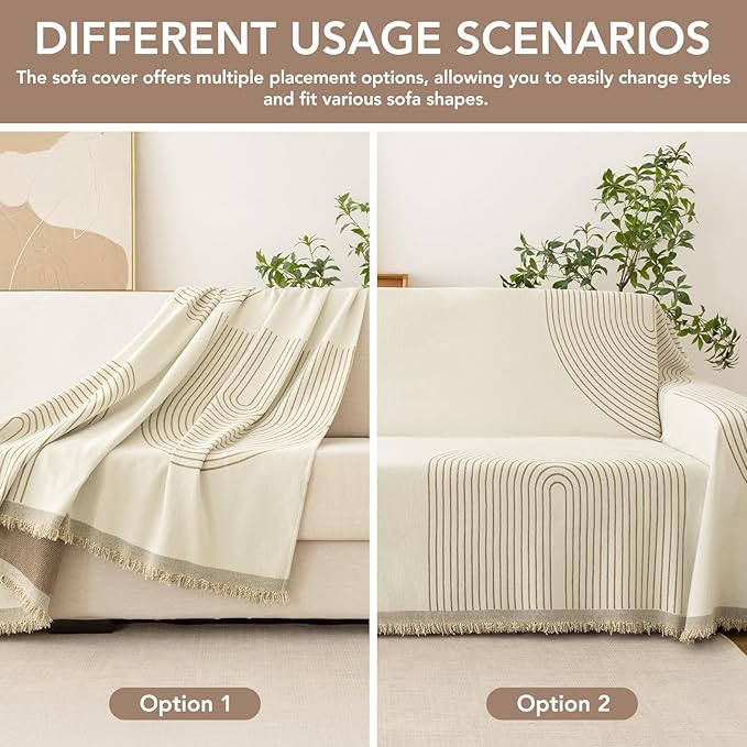 Boho Sofa Covers for 2 Cushion Couch, Chenille Sofa Slipcover for Pets Washable