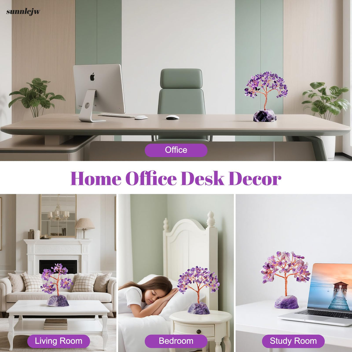 Sunnlejw Amethyst Crystal Tree of Life, Chakra Tree Gifts for Women Purple Room Decorations,Crystals and Healing Stones Reiki Positive Energy, Feng Shui Office Desk Decor Meditation