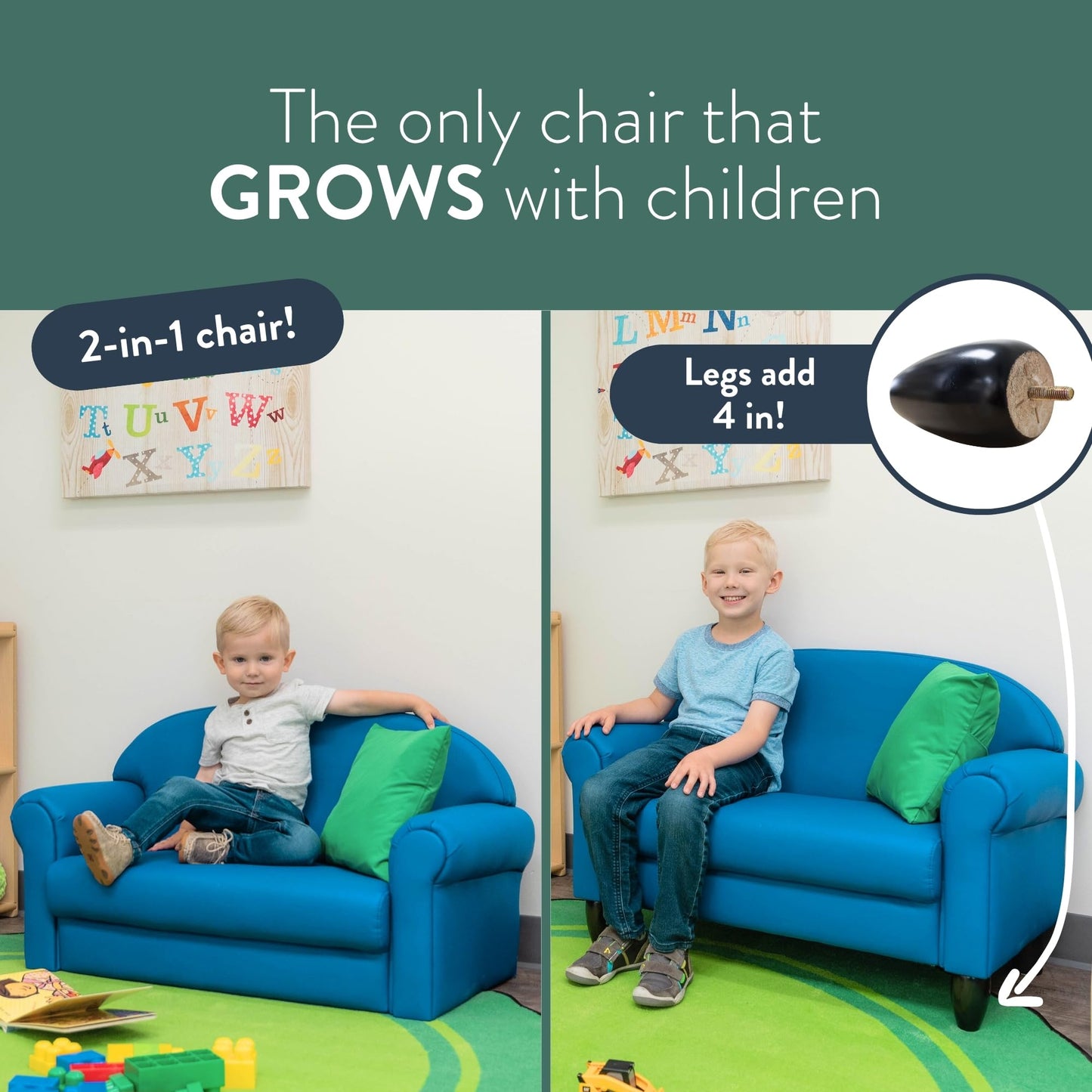 Children's Factory As We Grow Chair and Couch, Flexible Seating for Daycare or Preschool, Kids Reading Couch, Playroom Furniture, Deep Water