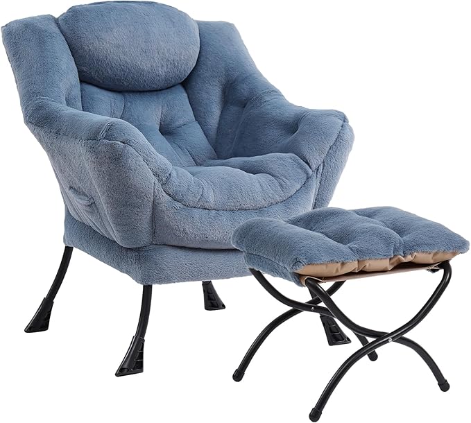MBOOYOME Lazy Chair with Folding Ottoman, Modern Accent Armchair with Armrests
