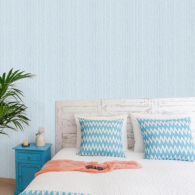 Light Blue Textured Grasscloth Peel and Stick Wallpaper, Waterproof Removable