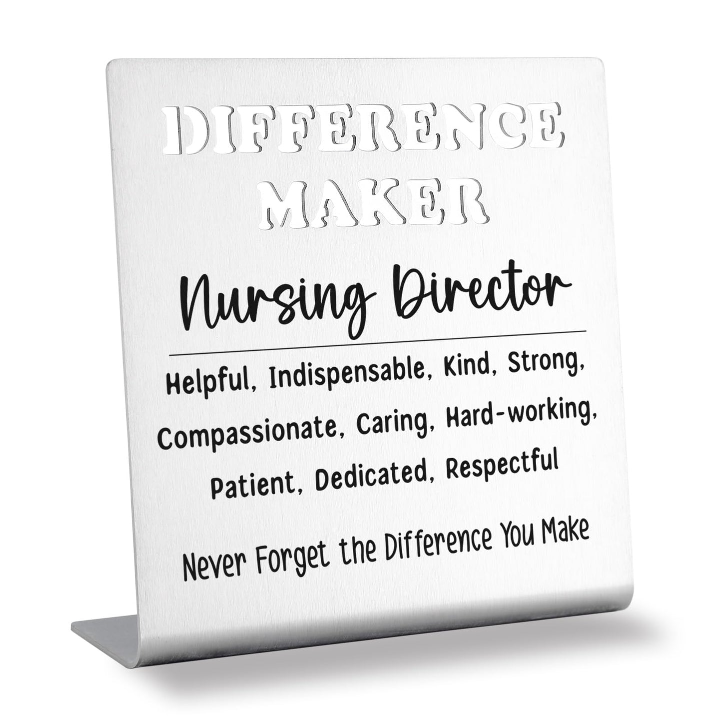 Nursing Director Appreciation Gifts, Difference Maker Desk Sign, Thank You Stainless Steel Plaque for Nurse Leader, Office Decor Gift for Nursing Director Mentor Boss bke70