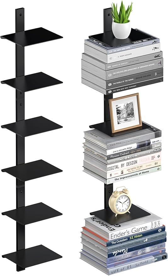 Floating Book Shelves for Wall, 6 Tier Invisible Floating Bookshelf, Vertical