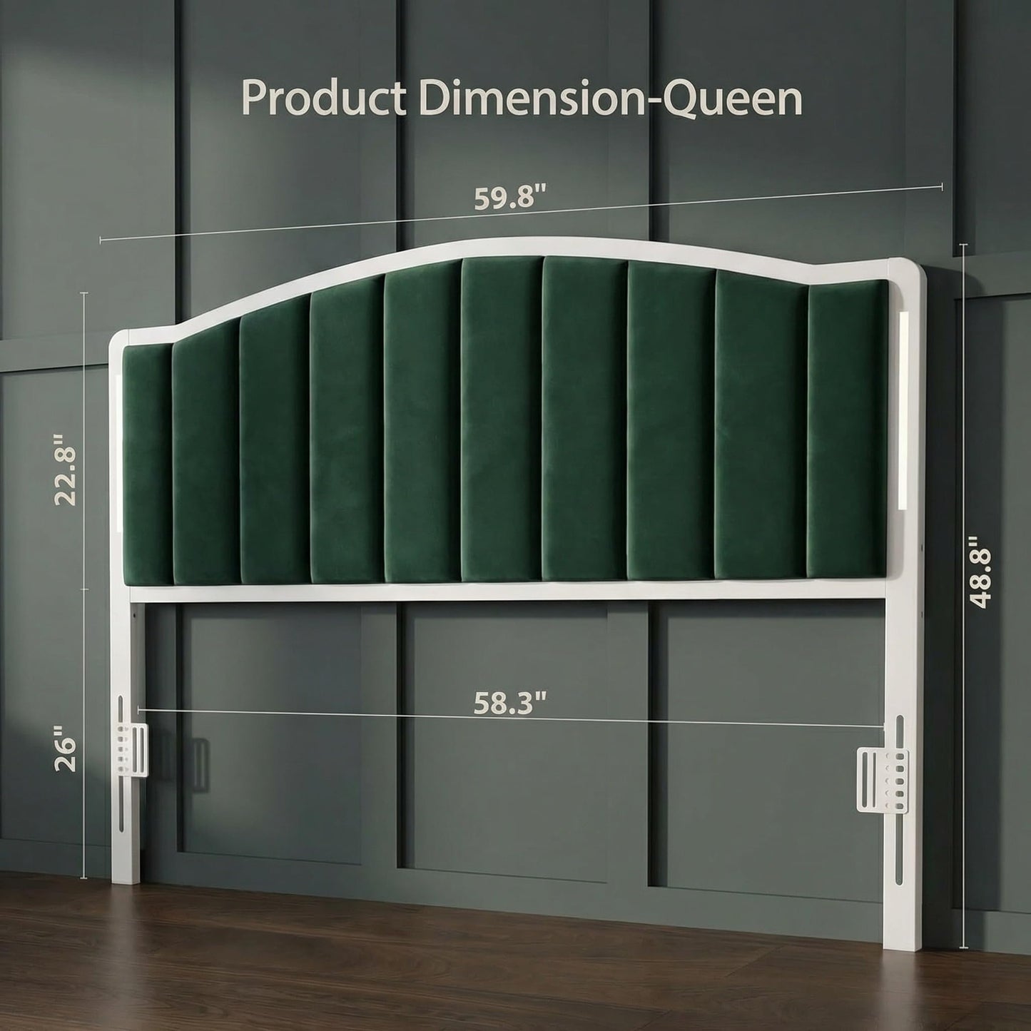 Salamir Headboard for Queen Size Bed with LED Lights, Upholstered Vertical Channel Tufting Head Boards, Velvet Headboard Only, Attach Frame, Ideal for Bedroom, Dorm, Guest Room, Green