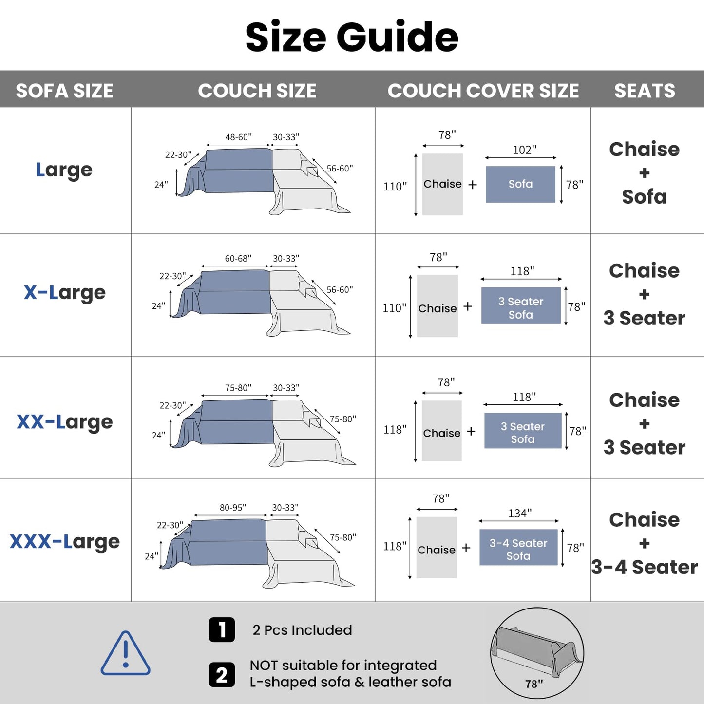 CYCMACO Sectional Couch Covers for Dogs 2 Pieces, Pet Couch Covers for Sectional Sofa, Washable L Shaped Couch Cover, Couch Blanket Furniture Protector (X-Large: 78" x 110" + 78" x 118", Off White)