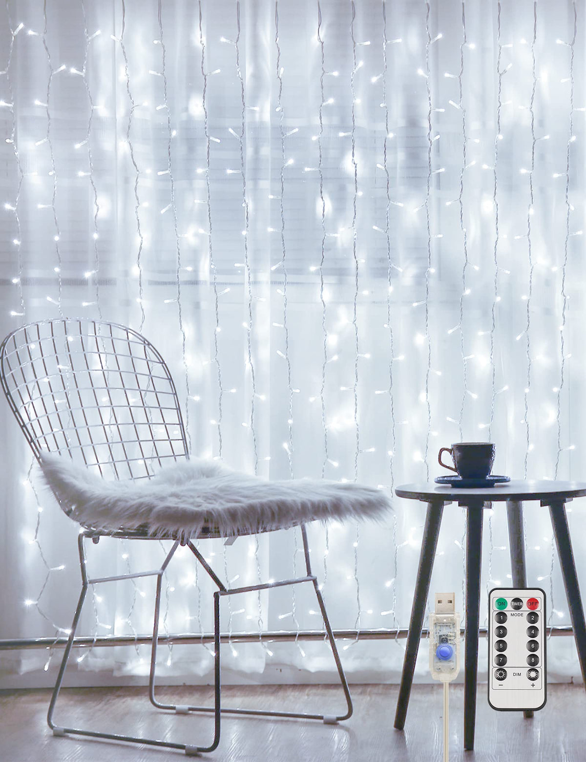 suddus White Curtain Lights for Bedroom Wall, 200 Led Twinkle Lights with Remote 8 Modes Timer, USB Plug-in String Lights for Wedding, Party, Backdrop, Birthday, Window Decorations, (6.5ft*6.5ft)