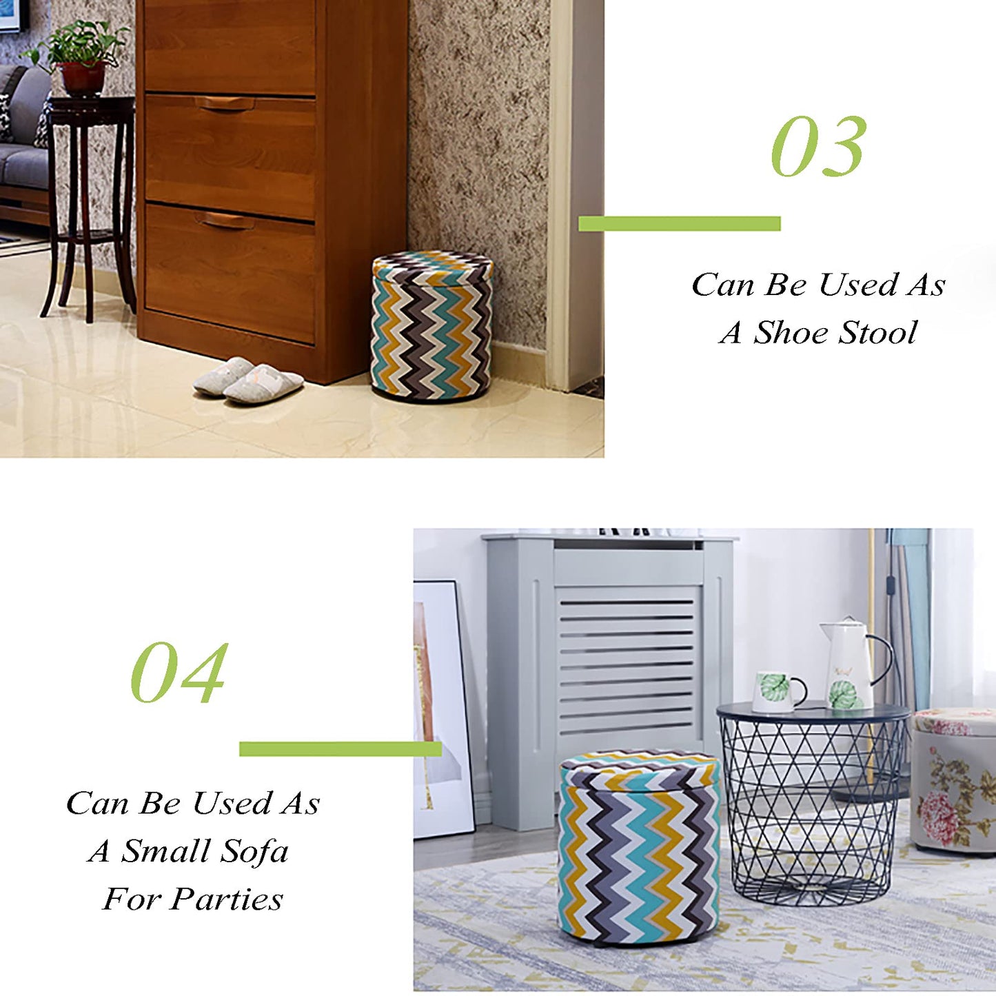 Storage Round Pouffe Stool,Ottoman Footstool,Dressing Table Stool Change Shoe Footrest Removable Lid for Living Room Bedroom,Bloom-S