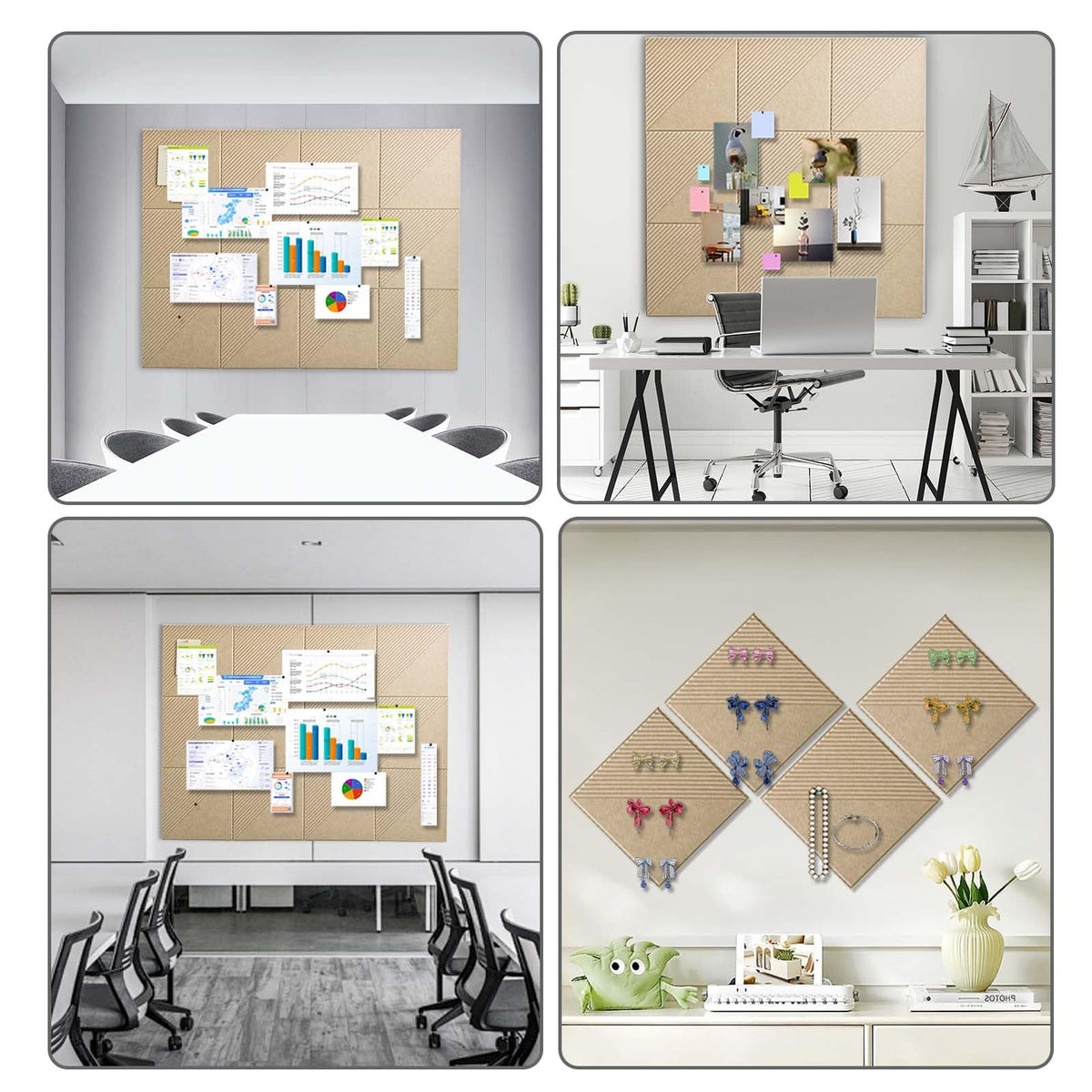 Large Cork Board for Walls 48"x 36", 12 Pack Felt Wall Tiles with Safe Removable Adhesive Tabs, Cork Board for Office,Pinboard Bulletin Board - Tan