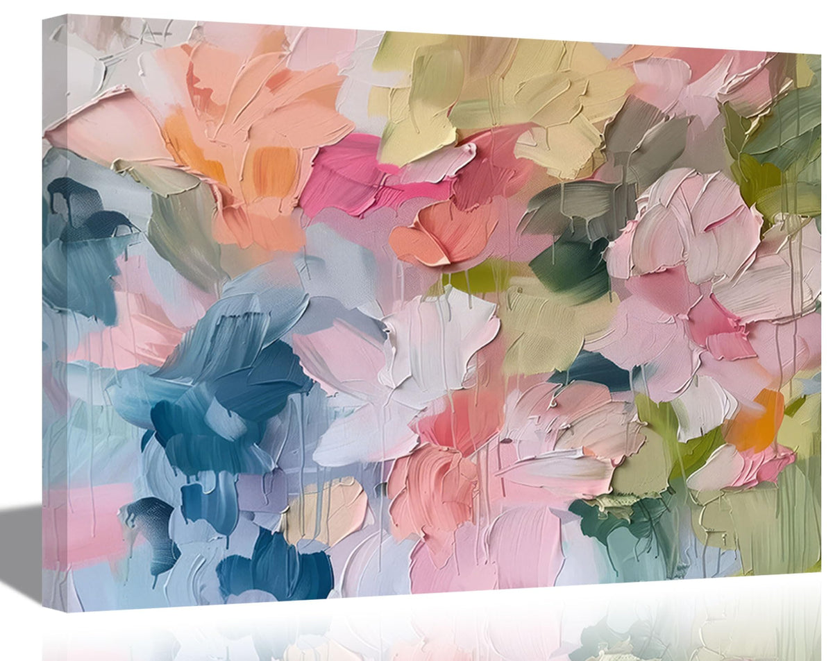 KKJ Pink Abstract Canvas Wall Art, Modern Colorful Oil Painting Style Print, Danish Pastel Palette Wall Decor, Ready to Hang, 12 x 16 Inches