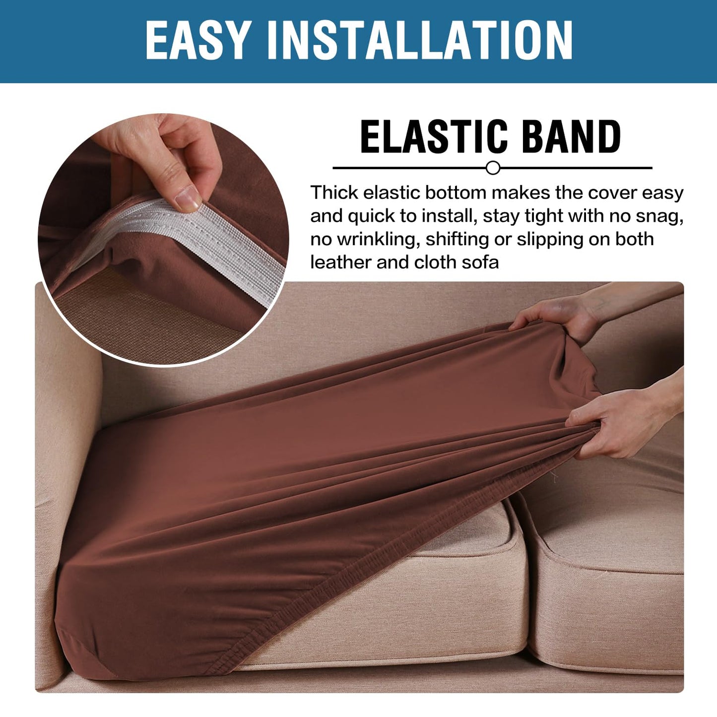 H.VERSAILTEX Velvet Stretch Couch Cushion Cover Plush Cushion Slipcover for Chair Loveseat Sofa Cushion Furniture Protector Seat Cushion Sofa Cover (3 Piece XL Sofa Cushion Covers, Burnt Brick)