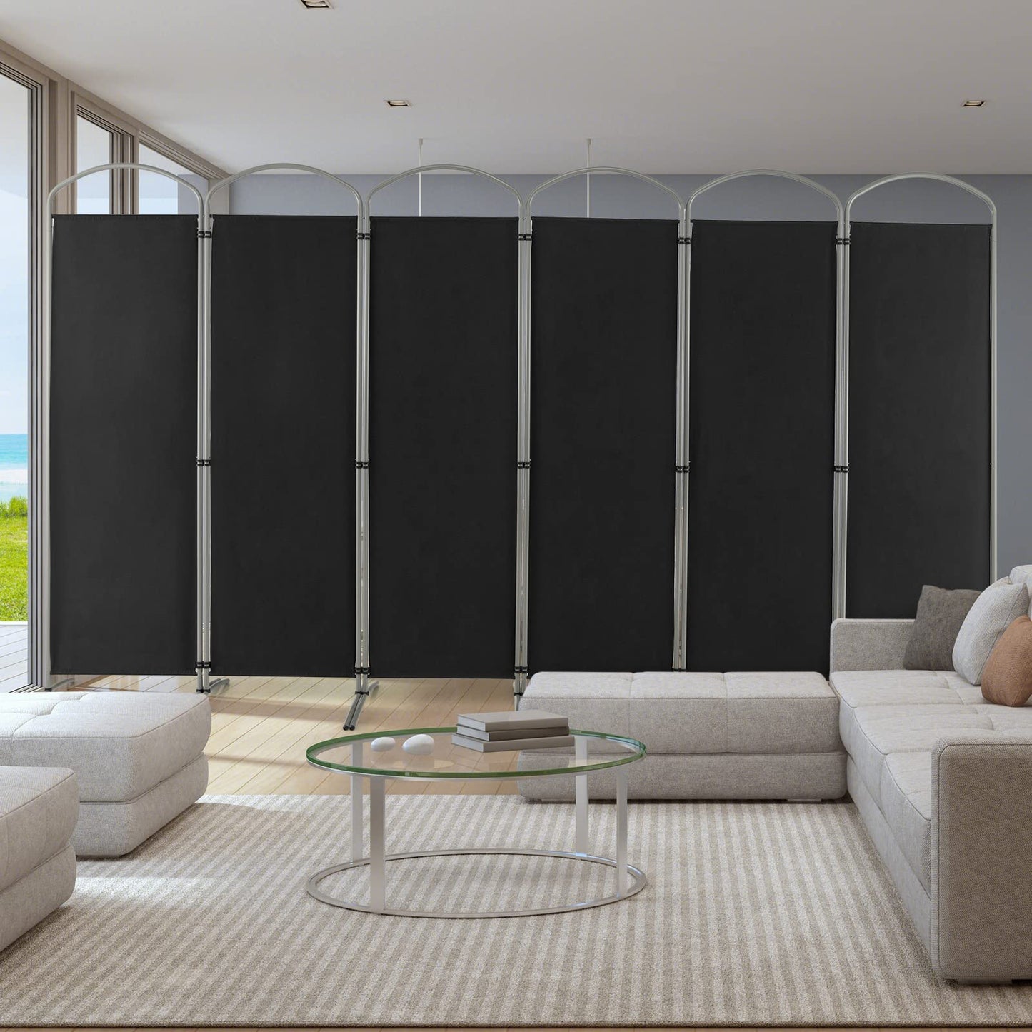 Giantex 6.2Ft Folding 6-Panel Room Divider Black- 130" Wide Freestanding Foldable Fabric Privacy Screen, Lightweight Portable Partition Wall Divider and Separator for Home Office, Apartment, Studio