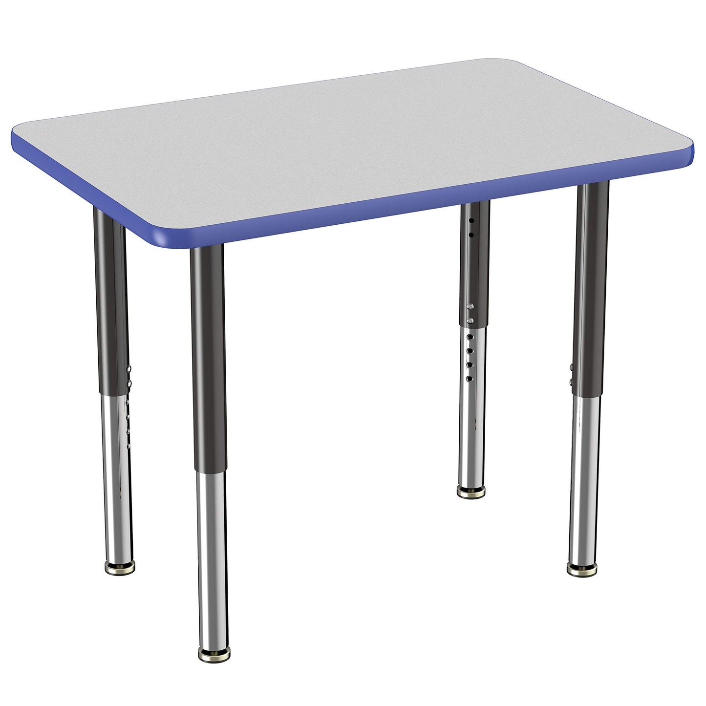 Factory Direct Partners FDP Mobile Rectangle Activity School and Office Table (24 x 36 inch), Super Legs with Glides and Casters, Adjustable Height 19-30 inches - Gray Top and Blue Edge