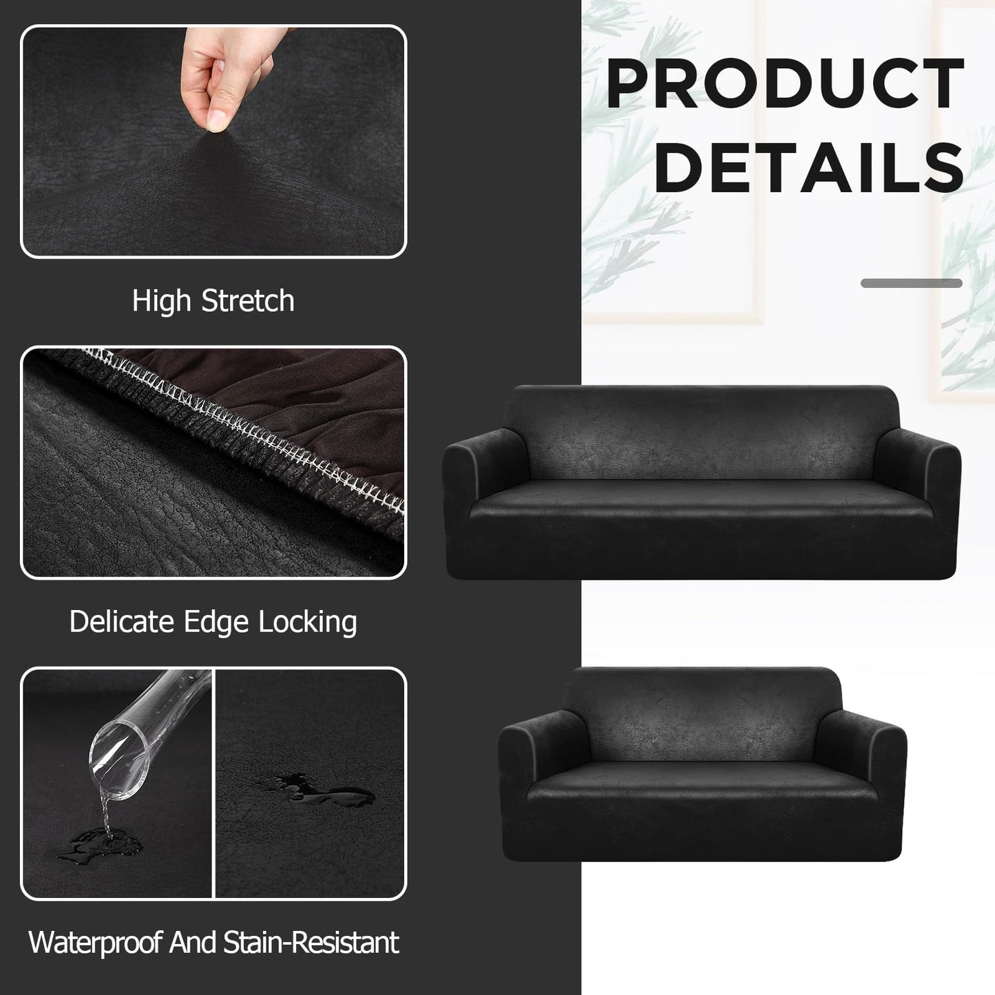 Peryiter 2 Pcs Sofa Covers Couch and Loveseat Covers Set Stretch Sofa Slipcover for Living Room Armchair Furniture Protector, Wrinkle Proof(Black Brown,Tech Cloth)