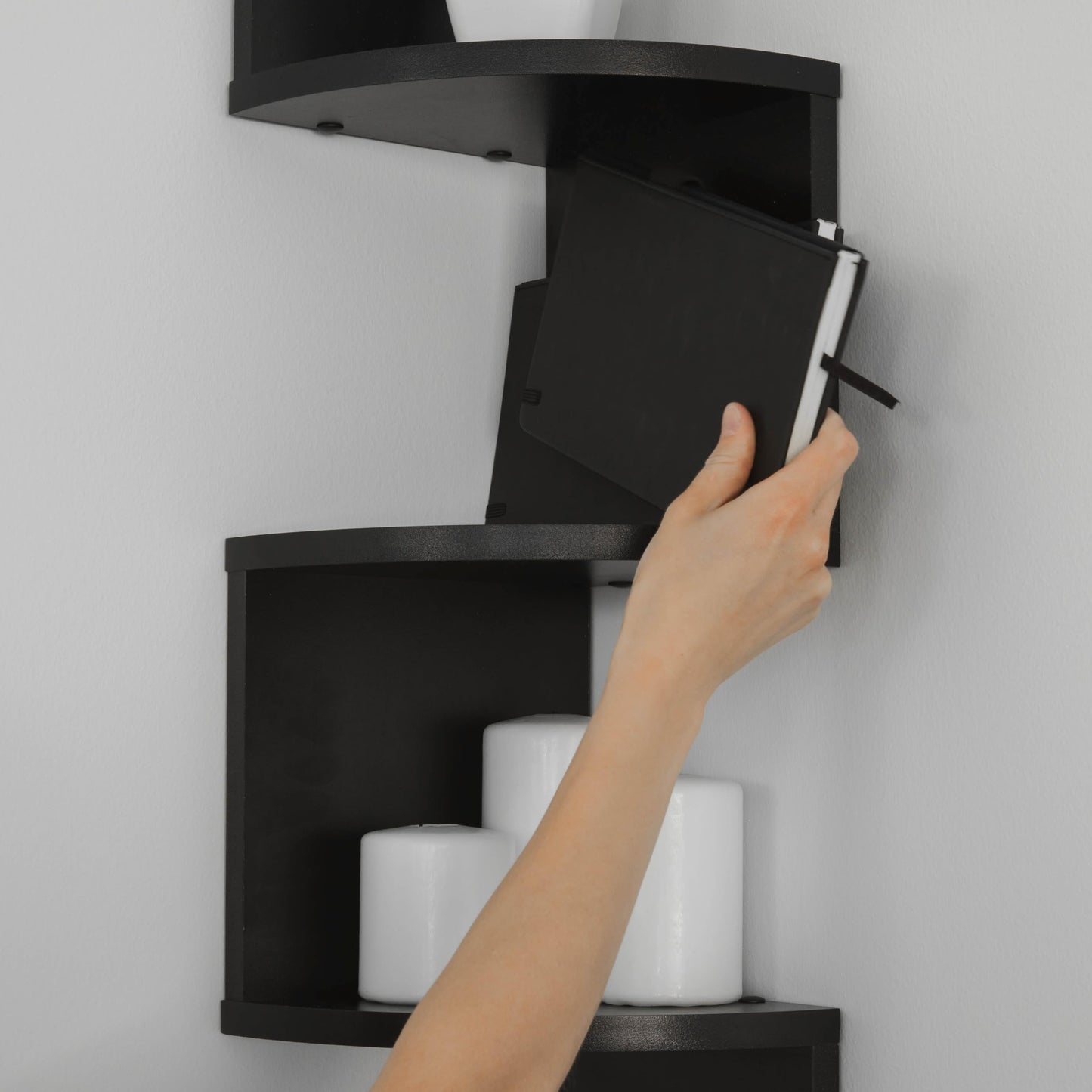 Danya B. XF11035BK Large Decorative 5-Tier Corner Floating Wall Mount Display Shelving Unit - Black