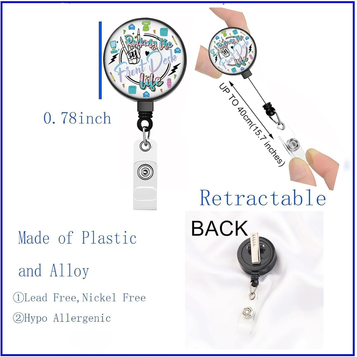 BEKECH Front Desk Badge Reel Rocking The Front Desk Life Office Receptionist Gift Funny Badge Holder Chaos Coordinator Gifts (Office Receptionist)