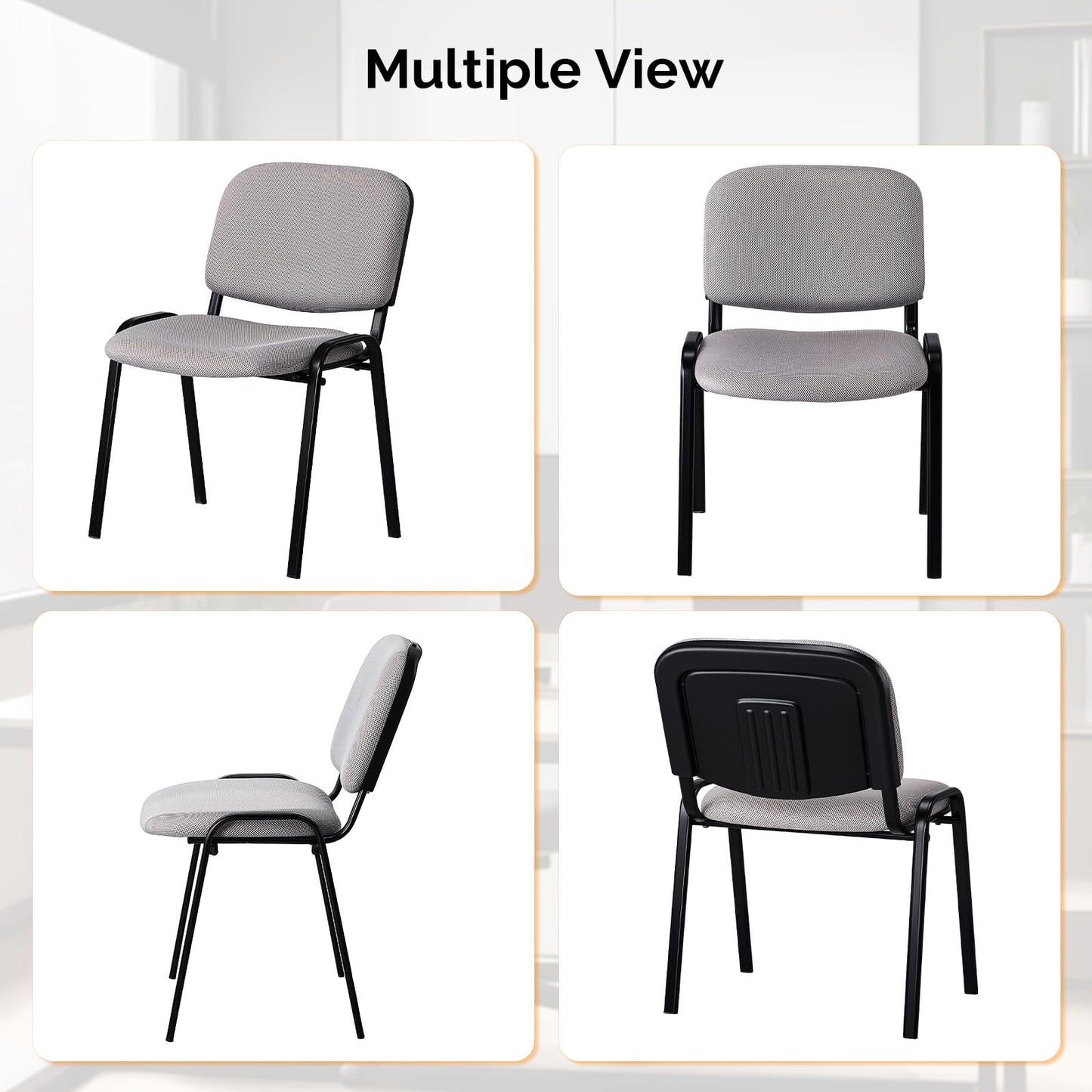 VINGLI Waiting Room Stacking Chairs, 5-Pack Mesh Church Conference Stackable Chair Set, for Office Guest & Reception Meeting Rooms, Lobby, Simple&Space-Saving, Mesh-Grey
