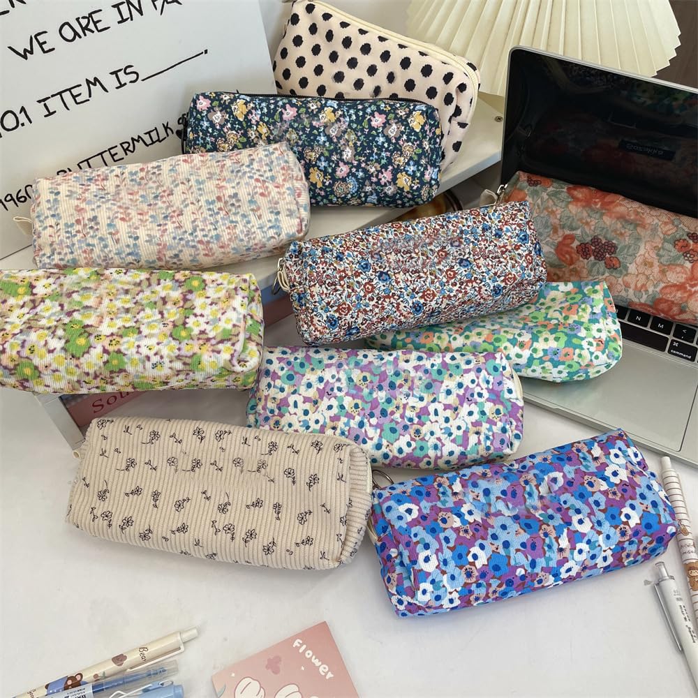 Cute Pencil Case Aesthetic Student Pencil Pouch Coin Pen Pouch Cosmetic Bag Office Stationery Organizer For Kids Teen School (Flowers-M)
