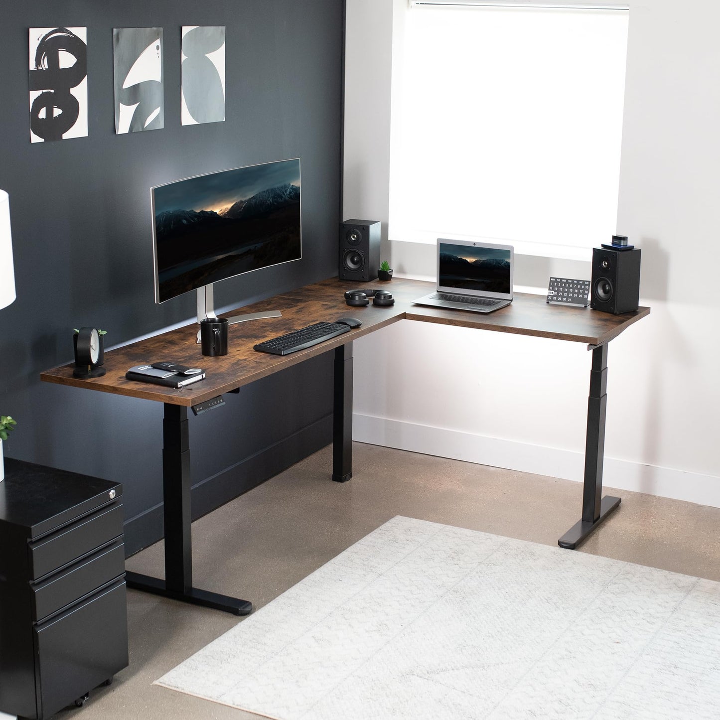 VIVO Black Electric Corner 3 Leg Standing Desk Frame, DESK-V130EB