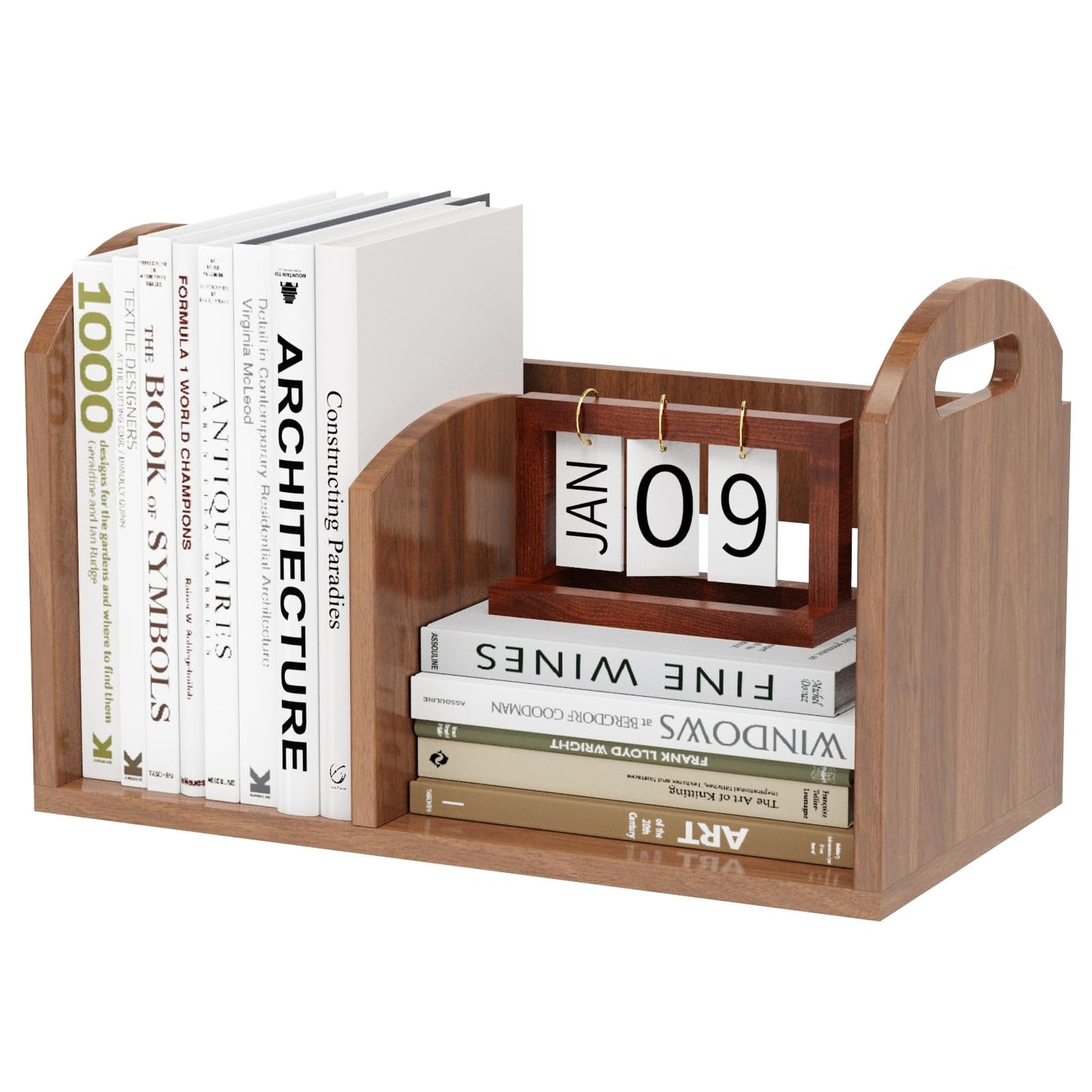 100% Solid Wood Adjustable Desktop Bookshelf, Retro Tabletop Book Shelf File Holder, Vertical Bookshelf Divider Desk Shelf for Home School Office Organization, Perfect for Books Magazine (Brown)