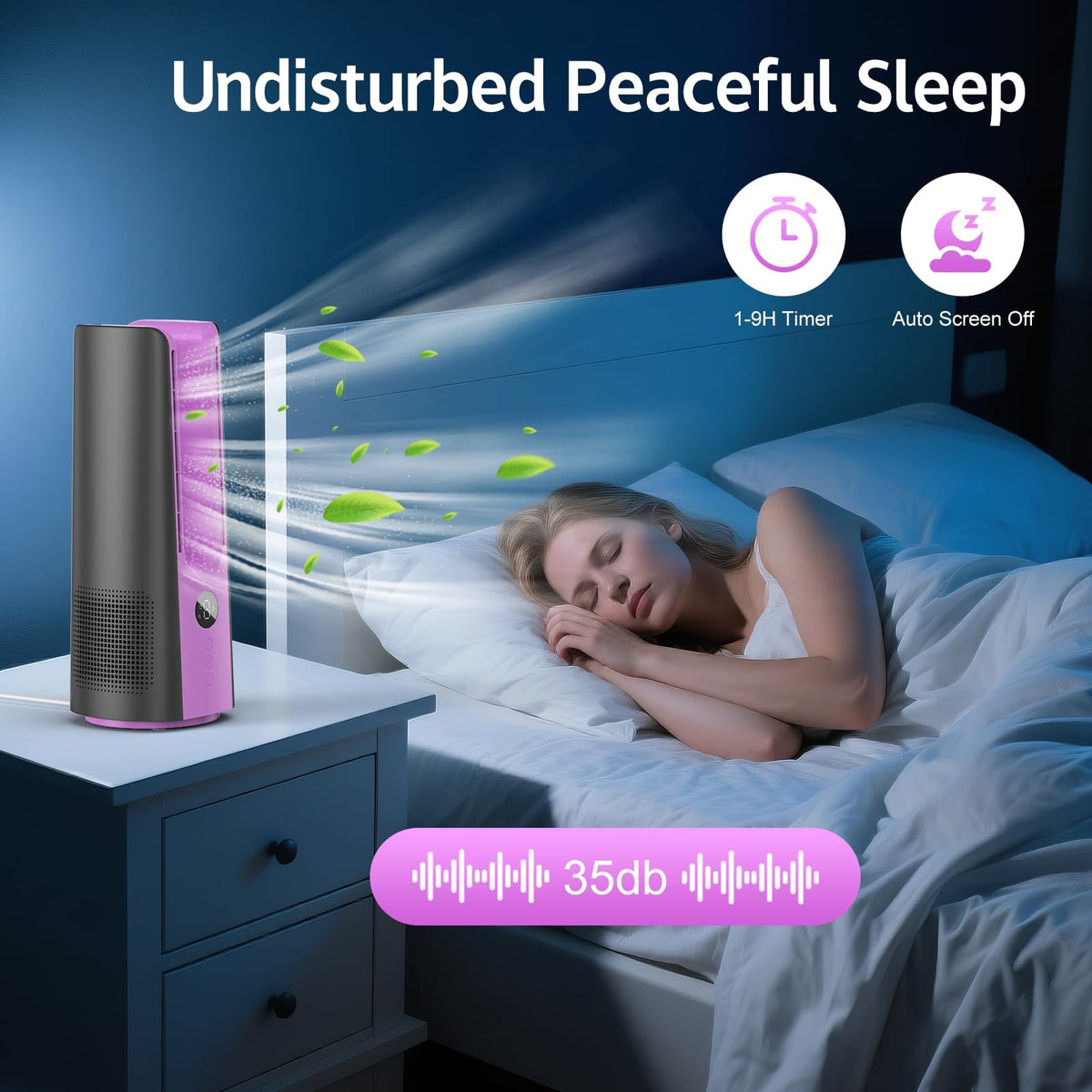 KONSIDEN Desk Fan, 13 Inch Portable Bladeless Fan, Small Quiet Table Fan with 60°Oscillating, 9 Speeds & 9H Timer, LED Display, Button Control, Easy to Clean, Personal Desktop Fan for Bedroom, Office
