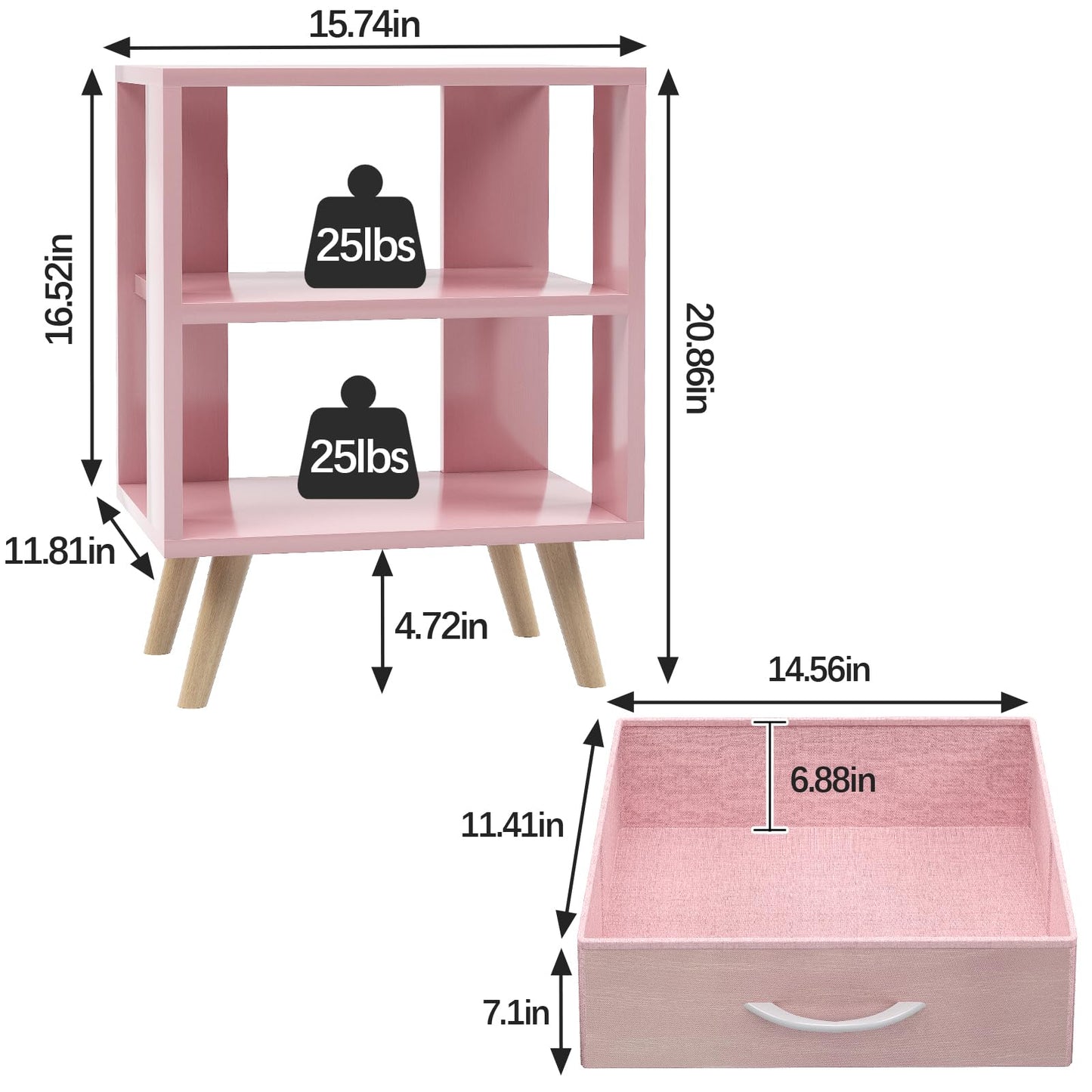 Aenuert Night Stand, Pink Kids Nightstand with Drawer, Nursery Side Table with Open Storage, 2-Tier Modern End Table, Bedside Table for Small Space, Living Room, Bedroom
