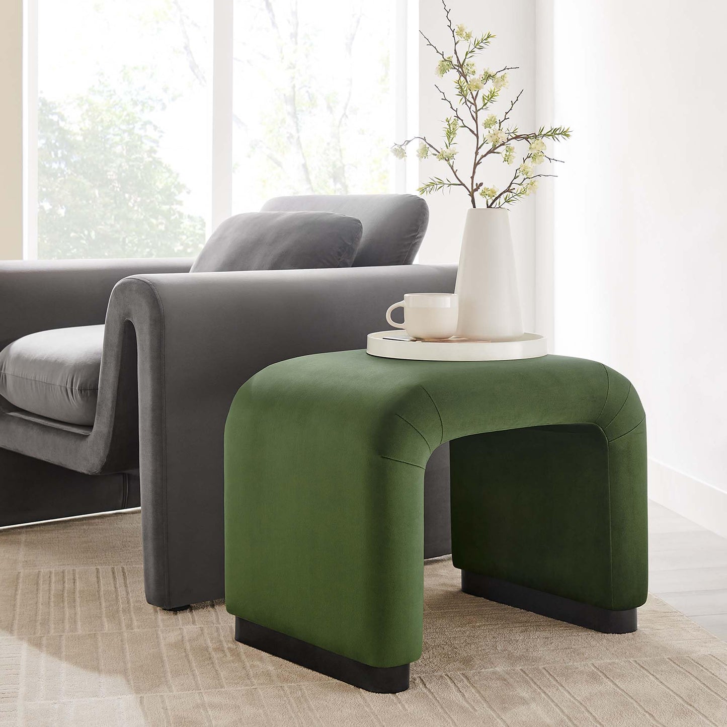 Modway EEI-6733-BLK-MOS Koda Performance Velvet Waterfall Stool, Black Moss Green