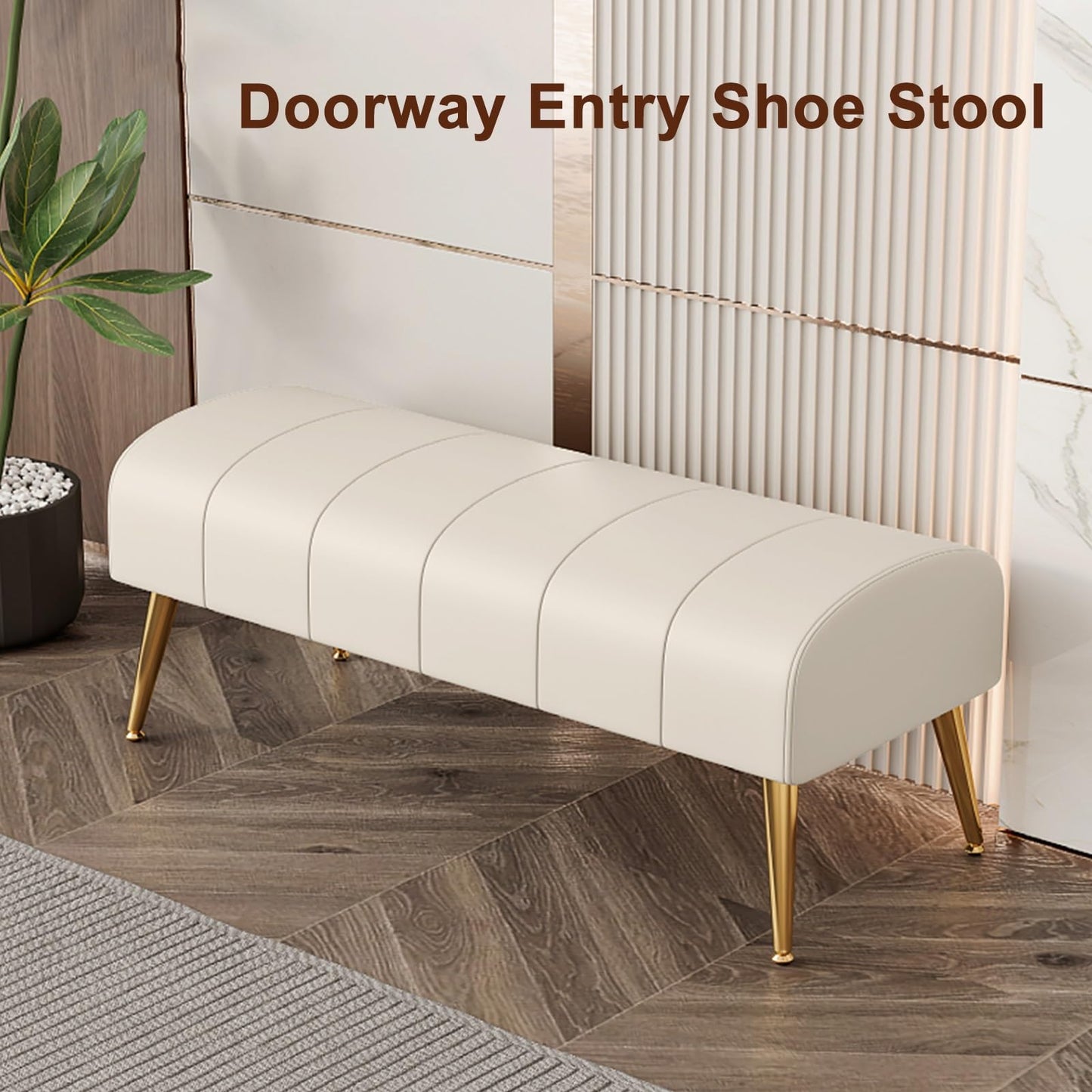 Modern Leather Upholstered Rectangular Footstool End of Bed Bench,Ottoman for Hallway Office Cloakroom,Sofa Long Bench Footrest with Gold Legs (Color : Dark Grey, Size : 60cm)