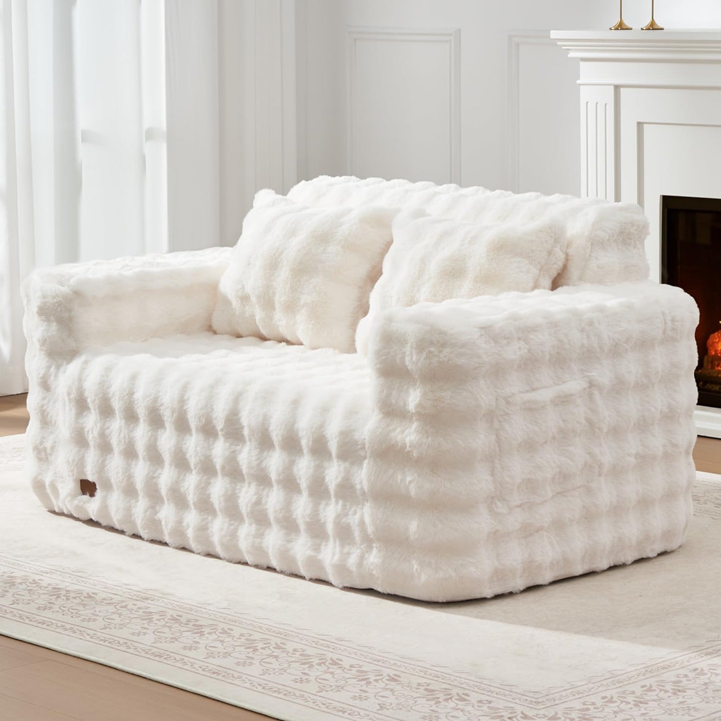 ZurNesfure Sofa Couch Loveseat, Memory Foam Couch with Pillow, Modern Cloud Couch with deep seat and Removable Washable Cover Boneless Sofas for Living Room Bedroom Apartment (White,Loveseat)