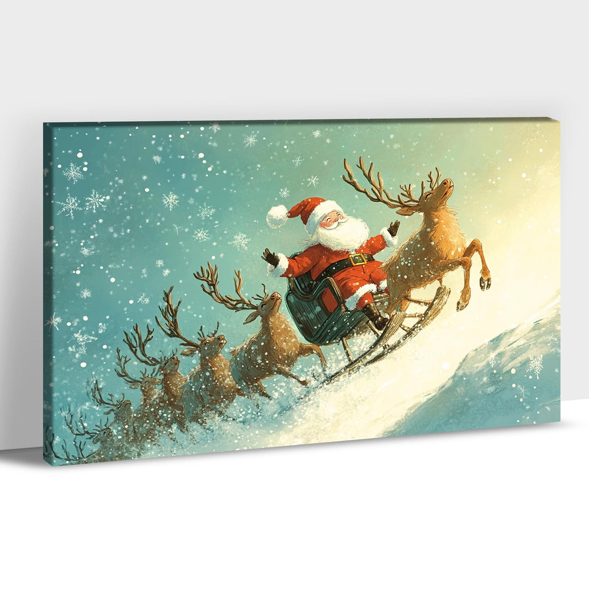 GUTTATY Christmas Canvas Wall Decor, Funny Santa Pictures Wall Art, Reindeer Animal Christmas Wall Painting, Sledges Decoration Christmas Pictures Posters for Living Room, Bedroom 18x24 Inch