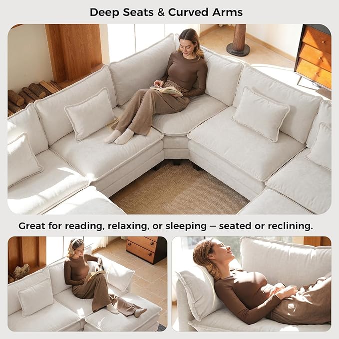 ELUCHANG 150" Oversized V-Shaped Cloud Couch Modular Sectional Sofa