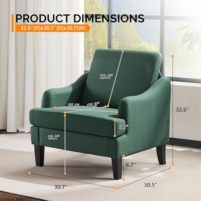 VINGLI Linen Fabric Accent Chairs Set of 2, Comfy Sofa Chair Living Room