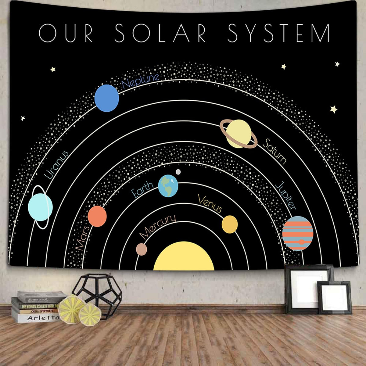 TOMOZ Solar System Tapestry, Galaxy Universe Planets Tapestries for Kids Boys, Educational Science Wall Tapestry for Classroom Bedroom Playroom Dorm Nursery Decor 60 x 51Inch