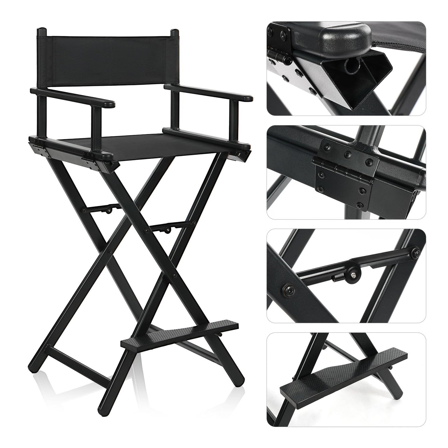 GDGYOFN 30'' Aluminum Tall Directors Chair, Portable Makeup Chair for Makeup Artist, Makeup Chair Teachers Chair Only 10.15LB, Black