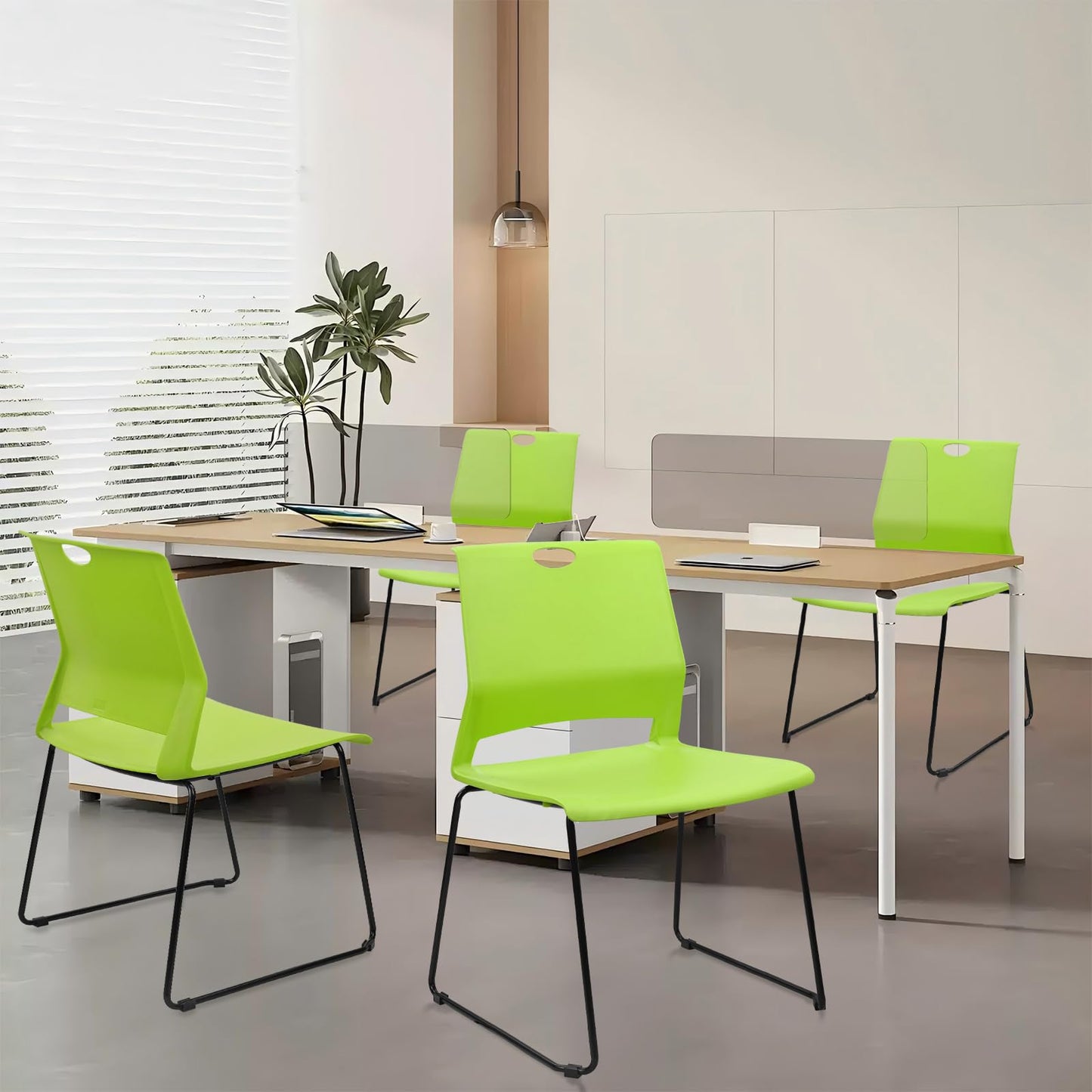 KLASIKA Stackable Guest Reception Chairs, Stacking Office Chair with Ergonomic Lumbar Support & Metal Legs, Plastic Desk Chairs for Conference School Church Waiting Meeting Break Room Set of 12, Green