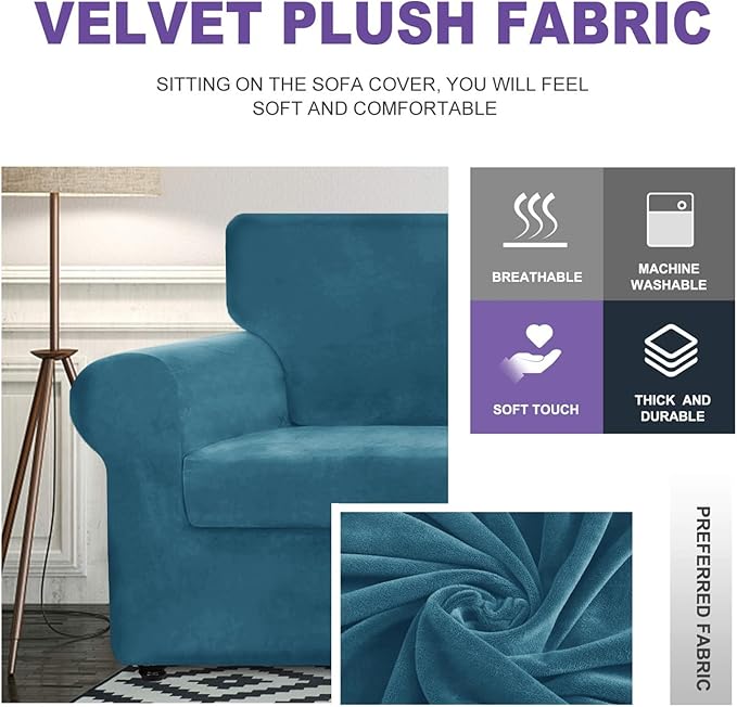 ZNSAYOTX Oversized Velvet Couch Cover 4 Piece Stretch Sofa Covers