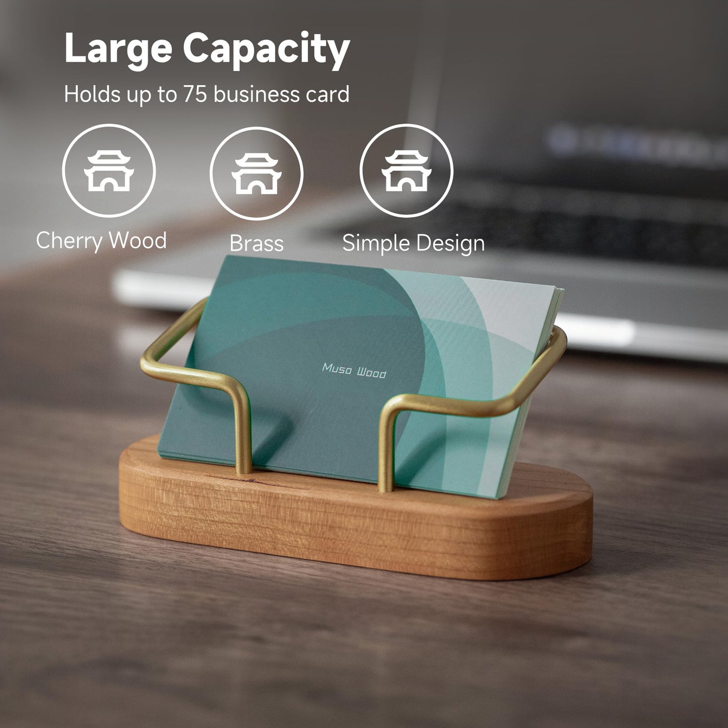 muso wood Business Card Holder for Desk, Wooden Creative Business Card Display for Desk, Wood Business Card Stand for Office, Tabletop (Cherry 1pack)
