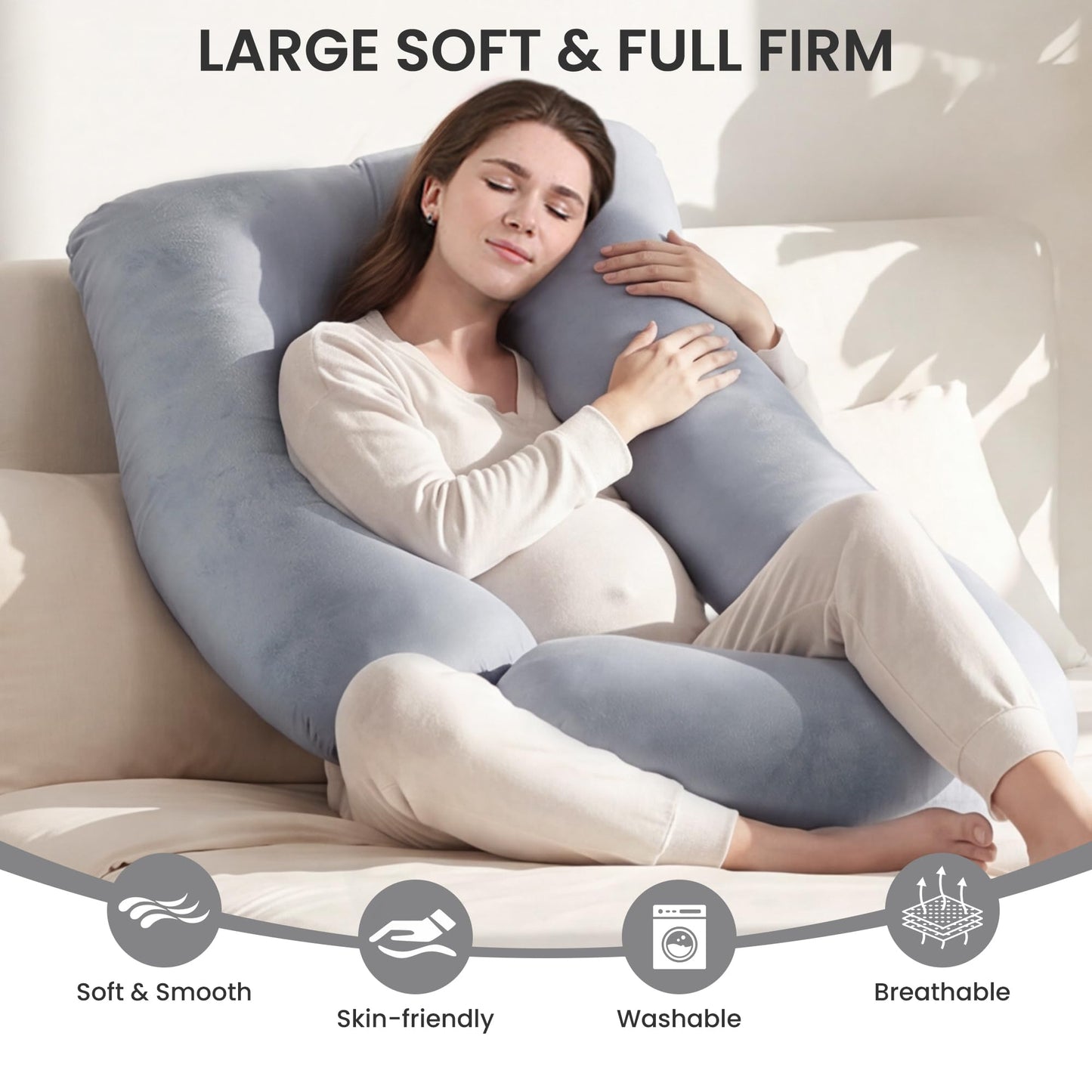 Jcickt Pregnancy Pillow for Sleeping,59 inch Maternity Pillow with Removable Washable Cover,U-Shaped Velvet Full Body Pregnant Pillow -Support for Backs,Legs, Belly, HIPS, Improve Sleep-Gray
